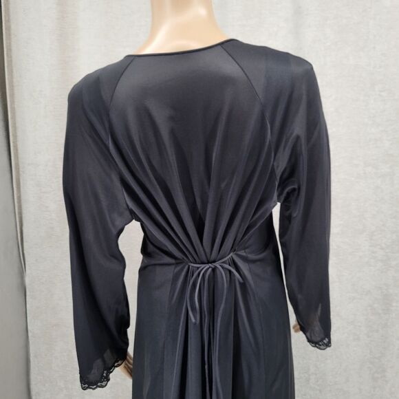Lorraine Vintage Maxi Length Black Slip Dress Nightgown and Peignoir Robe Lace - Picture 6 of 16